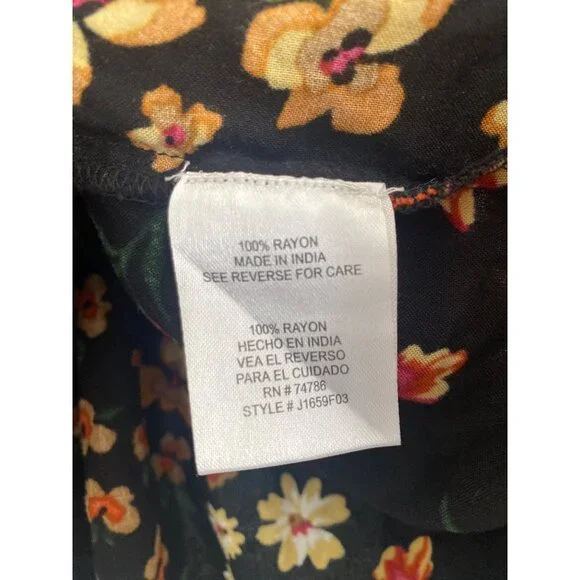 Patrons Of Peace Women’s Black Floral Puff Sleeve Rayon Crop Top Size S - Picture 7 of 7